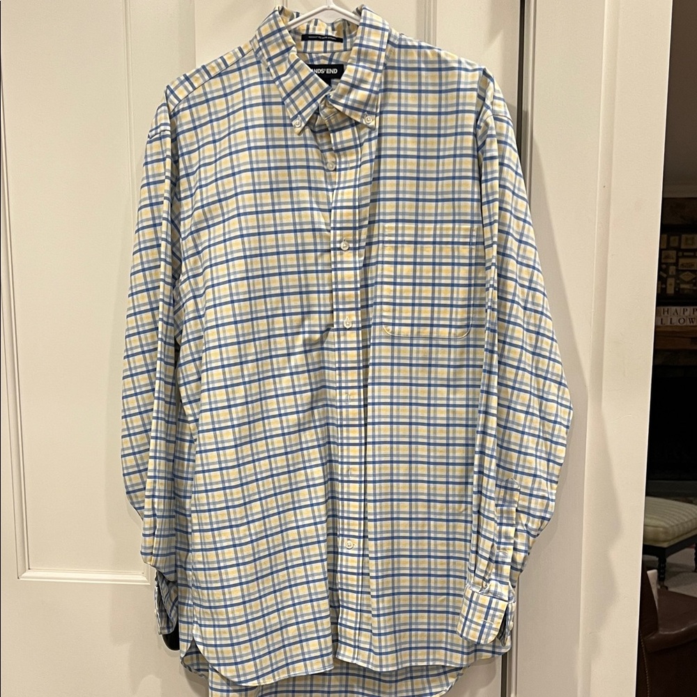 Land’s End  Blue and Yellow Plaid Shirt